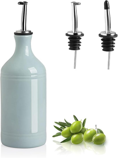 Sweejar Ceramic Olive Oil Dispenser Bottle, Opaque Oil Cruet Protects to Reduce Oxidation, Suitable for Storage Vinegar, Coffee Syrups & Other Liquids, Pack of 1, 15.5 Fl Oz(Light Blue) by Sweejarco1949