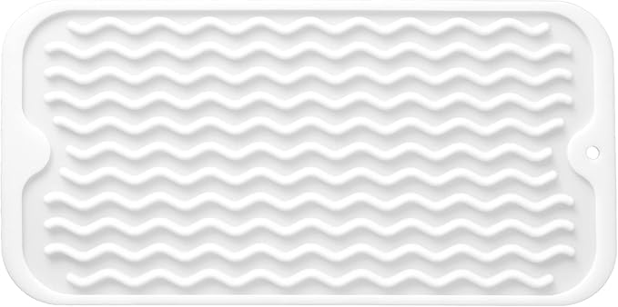 MicoYang Silicone Dish Drying Mat for Multiple Usage,Easy clean,Eco-friendly,Heat-resistant Silicone Mat for Kitchen Counter or Sink,Refrigerator or Drawer Liner White S 12 inches x 6 inches by MicoYang