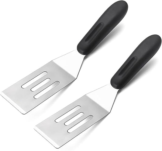 【2 Pack】 Small Metal Spatula Set, Mini Stainless Steel Serving Spatulas for Kitchen Use, Ideal for Flipping Pancake, Brownie, Cookie, Cake, Egg – Professional Cooking & Baking Utensil