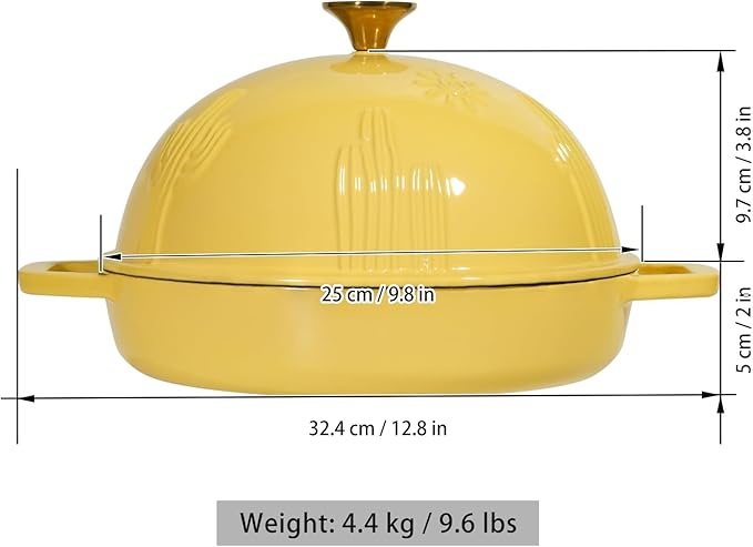Flavehc Cast Iron Bread Oven With Cloche Lid for Baking - Yellow Enameled Dutch Oven With Dome Lid for Sourdough - 5 qt - Image 5