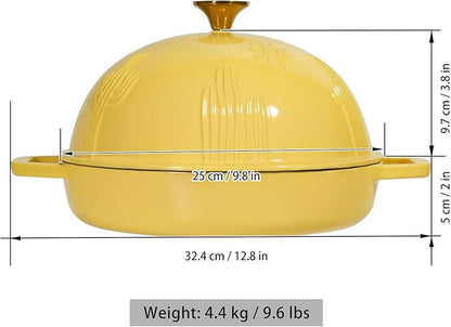 Flavehc Cast Iron Bread Oven With Cloche Lid for Baking - Yellow Enameled Dutch Oven With Dome Lid for Sourdough - 5 qt - Image 5