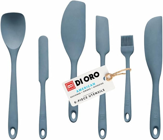 DI ORO 6-Piece Silicone Spatula Set - Rubber Kitchen Utensils for Baking, Cooking & Mixing - Heat-Resistant 600°F BPA Free Spatulas for Nonstick Cookware - Dishwasher Safe (Blue Grey)