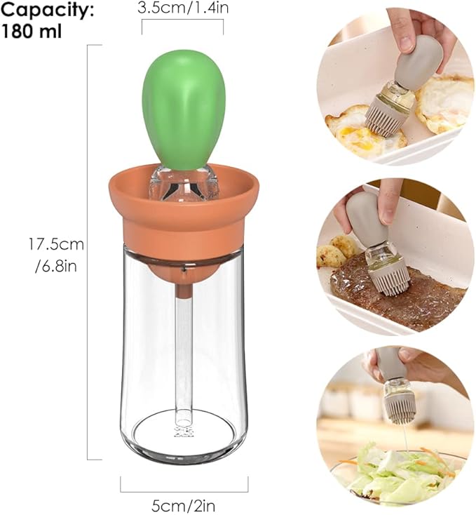 TINMIX Oil Dispenser with Brush - 2 Pack Olive Oil Dispenser, 2 IN 1 Oil Dispensing Bottle with Basting Brush for Cooking Frying Baking Kitchen, T-OB21 Grey+Green - Image 2