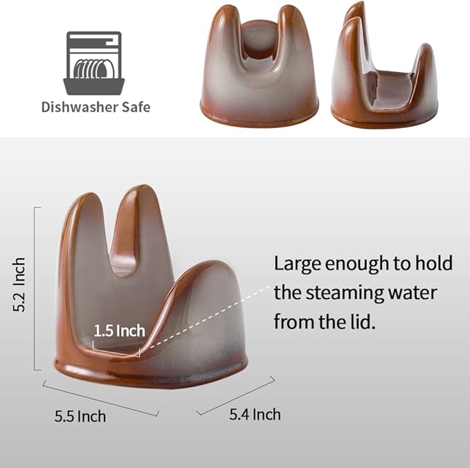 Nihow Pot Lid Holder: Stable Ceramic Pan Lid Holder for Kitchen Counter Decor/Counter top/Stove Top- Heat Resistant & Dishwasher Safe - Elegant Brown (1 PC) - Image 2