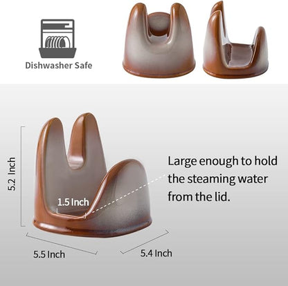 Nihow Pot Lid Holder: Stable Ceramic Pan Lid Holder for Kitchen Counter Decor/Counter top/Stove Top- Heat Resistant & Dishwasher Safe - Elegant Brown (1 PC) - Image 2
