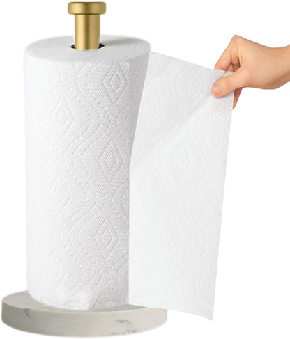 Paper Towel Holder Countertop, Standing Paper Towel Roll Holder for Kitchen Bathroom, with Weighted Marble Base for One-Handed Operation (Gold), Gold Paper Towel Holder, Marble - Image 3