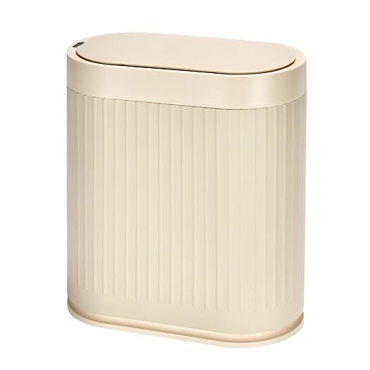SYNCVIBE Bathroom Trash Can with Lid Automatic 2 Gallon Sensor Trash Bin, 7.5 Liter Smart Rubbish Bin, Motion Sensor Waterproof Bathroom Decor, Plastic Narrow Garbage Can for Bedroom, Office, Beige