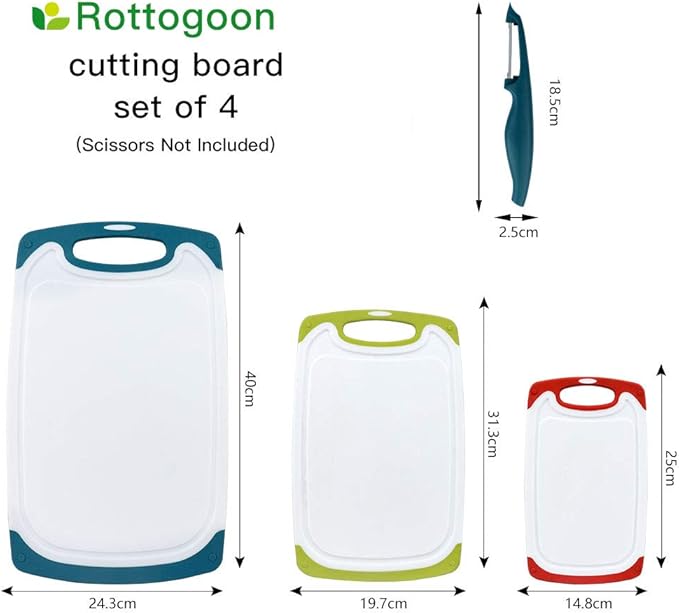 Cutting Boards for Kitchen, Plastic Chopping Board Set of 4 with Non-Slip Feet and Deep Drip Juice Groove, Easy Grip Handle, Dishwasher Safe - Image 2