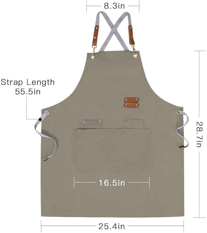 Mignongirl Chef Apron,Cross Back Apron for Men Women with Adjustable Straps and Large Pockets,Canvas,M-XXL (Beige) - Image 7