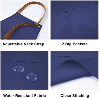 Kitchen Bib Apron with Pockets, Women Men Adjustable Neck Strap Water Resistant Apron for Chef Artist Waiter