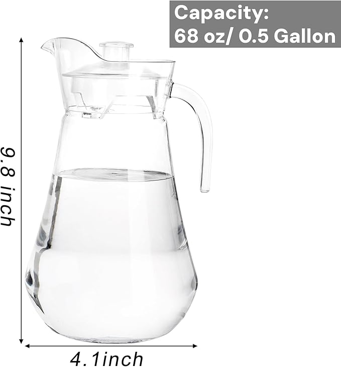 SOUJOY 2 Pack Plastic Pitcher, 68Oz Clear Iced Water Jug with Lid and Handle, Heat Resistant BPA-Free Tea Pitcher for Lemonade, Juice, Milk, Cold or Hot Beverage - Image 2