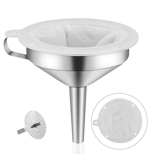 5-Inch Food Grade Stainless Steel Kitchen Funnel with 200 Mesh Food Filter Strainer for Transferring of Liquid Dry Ingredients and Metal Cooking Funnel by Lakatay