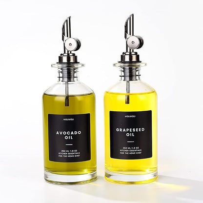 Molimoli Oil and Vinegar Dispenser with Metal Pour Spout, Weighted Pourer, Glass Bottle Dispenser for Kitchen, Olive Oil Cruet, Glass Olive Oil Bottle |350ml, Set of 2 by MoliMoli