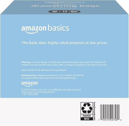 Amazon Basics Tall Kitchen Drawstring Trash Bags, Clean Fresh Scent, 13 Gallon, Odor Control, 0.9 mil Thickness, 80 Count (Previously Solimo) - Image 2