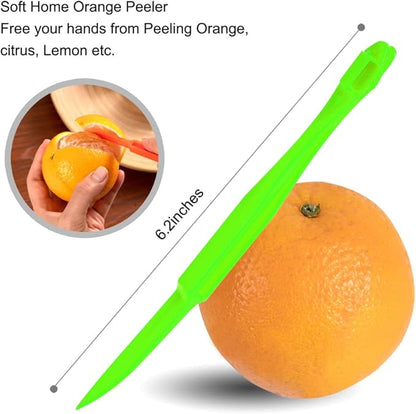 Soft Home Premium Plastic Orange Peeler Lemon Citrus Peel Cutter Vegetable Slicer Fruit Tools (Long Handle Type Green 2 Pack; Mouse Type orange 1 Pack) - Image 2