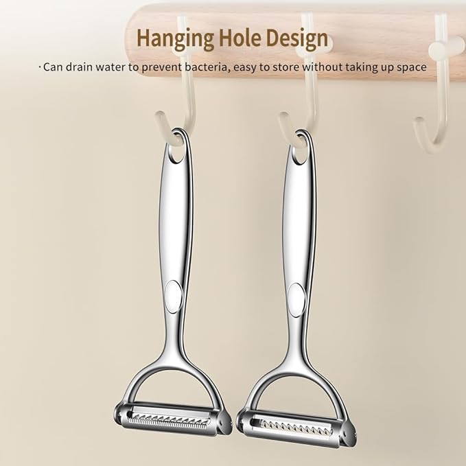 2 in 1 Ultra Sharp Julienne Peeler Vegetable Peeler for Kitchen with Clean Brush, Potato Peeler Y Peelers for Potatoes, Carrots, Fruits, Veggie, 2 Pack