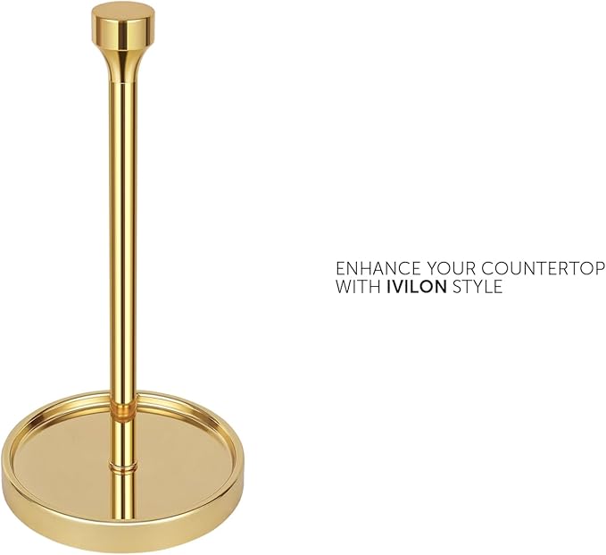 Ivilon Countertop Paper Towel Holder - Modern Bell End Minimalist Design - Color Gold Polished - Image 2