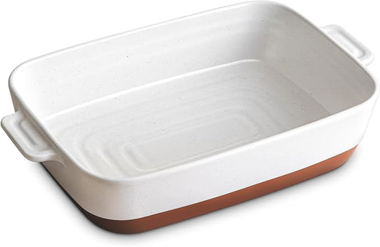 DOWAN Ceramic Casserole Dish for Oven, 9x13 Deep Lasagna Pan, Large Baking Dish with Handles, 4.3 Quarts Durable and Oven Safe Pan, for Roasting and Baking, Alabaster White by DOWAN