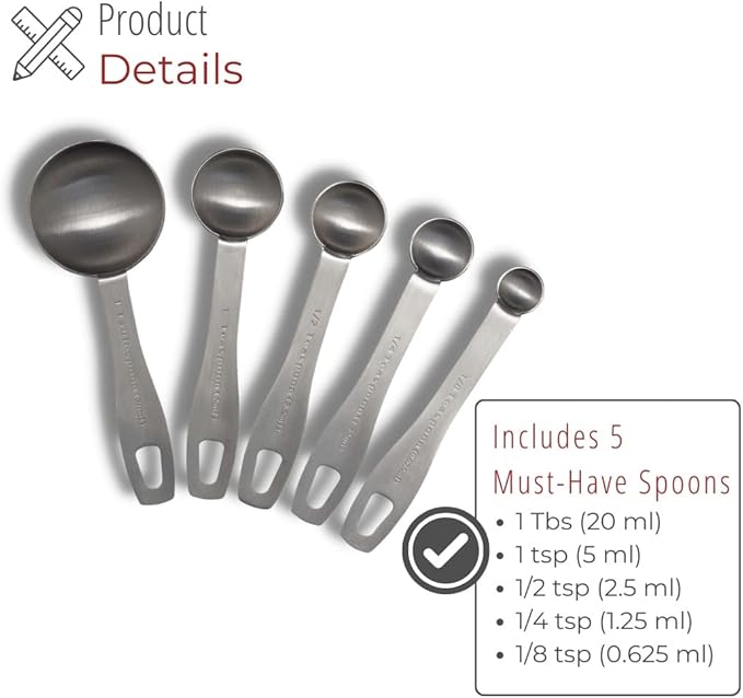 husMait Stainless Steel Measuring Spoons - 5 Piece Heavy Duty Measuring Spoon Set for Dry Food, Spices or Liquids - Image 5