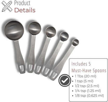 husMait Stainless Steel Measuring Spoons - 5 Piece Heavy Duty Measuring Spoon Set for Dry Food, Spices or Liquids - Image 5
