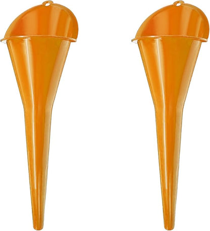 2 PCS Oil Funnel, Automotive Multi-Function Plastic Fuel Funnel with Long Neck, Universal Engine Oil Funnel for Filling Oils Gas Lubricants and Fluids, Car Accessories (2PCS-Orange)