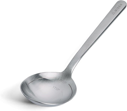 Misen Measuring Chef Spoon – Stainless Steel Cooking Spoon with Engraved Tablespoon Teaspoon and Milliliter Markings for Precise Measuring Mixing Sauces Dressings Marinades and Cooking Prep