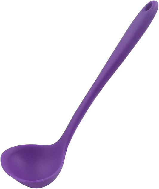 uxcell Silicone Soup Ladle Spoon 8.5 Inch Heat Resistant to 450°F One Piece Design Restaurant Kitchen Cooking Utensil for Serving Soup Purple