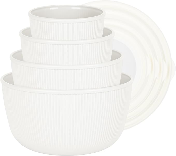 BoxedHome Mixing Bowls with Lids Set, 4 Packs BPA-Free Plastic Prep Bowls for Kitchen, Dishwasher & Microwave Safe, Large Capacity, Beige - Image 9