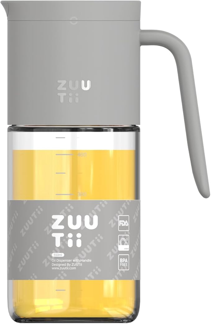 Zuutii Olive Oil Dispenser Bottle 18.6oz – Auto Flip Glass Vinegar Bottle with No-Drip Spout for Kitchen Cooking, Oil and Sauce Dispenser,Gray by Zuutii