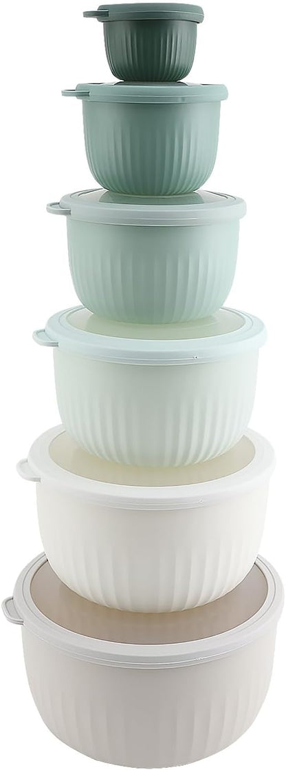 COOK WITH COLOR Prep Bowls with Lids- Wide and Deep Nesting Plastic Small Mixing Bowl Set with Lids, 12 Piece Set - Deep Bowls, Green by CookwithColor