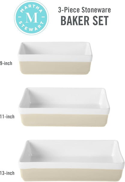 MARTHA STEWART 3-Piece Oven to Table Stoneware Bakeware Set – Baking Dish & Casserole Set – Grey – Durable Oven-Safe Bakeware for Baking and Serving - Image 3