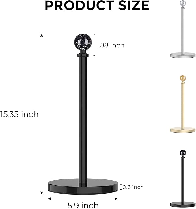 Black Paper Towel Holder Countertop, Unique Black Ball Decor,Brass Paper Towel Holder for Kitchen - Sturdy, Durable, and Elegant Home Decor for Kitchen