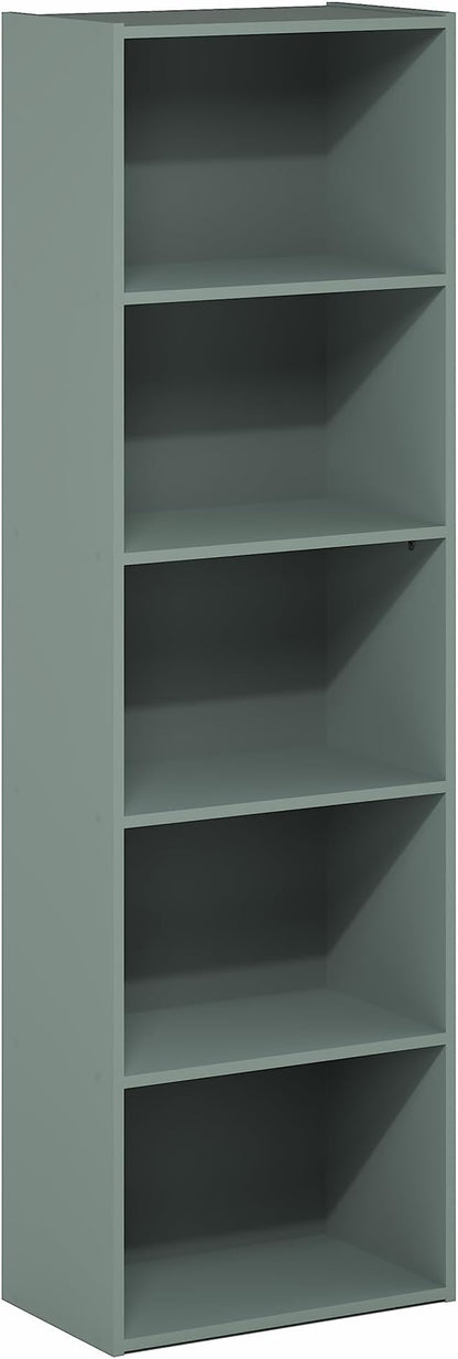Furinno LUDER Book Shelf, 5-Tier Bookshelf, Bookcase with Open Shelves, 9.4 x 15.8 x 52, Easy Assembly, for Living Room, Bedroom, Home Office, Sage Green - Image 6