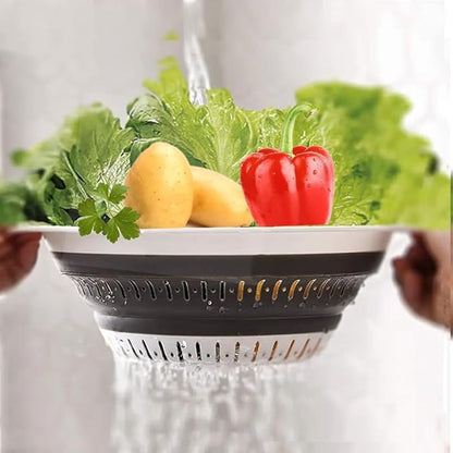 Collapsible Colander Set, Square Round Triangles Silicone Kitchen Strainer Perfect for Draining Pasta Vegetable fruit 2 PCS (Gray&Blue, 12"L x 9.5"W x 2.3"H) - Image 3