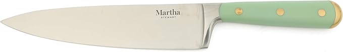 Martha Stewart 16-Piece Lockton High Carbon Stainless Steel Knife Block Set - Forged Full Tang Chef Knives, Acacia Wood Block, Triple Riveted Handles, Sage Green & Gold - Image 7