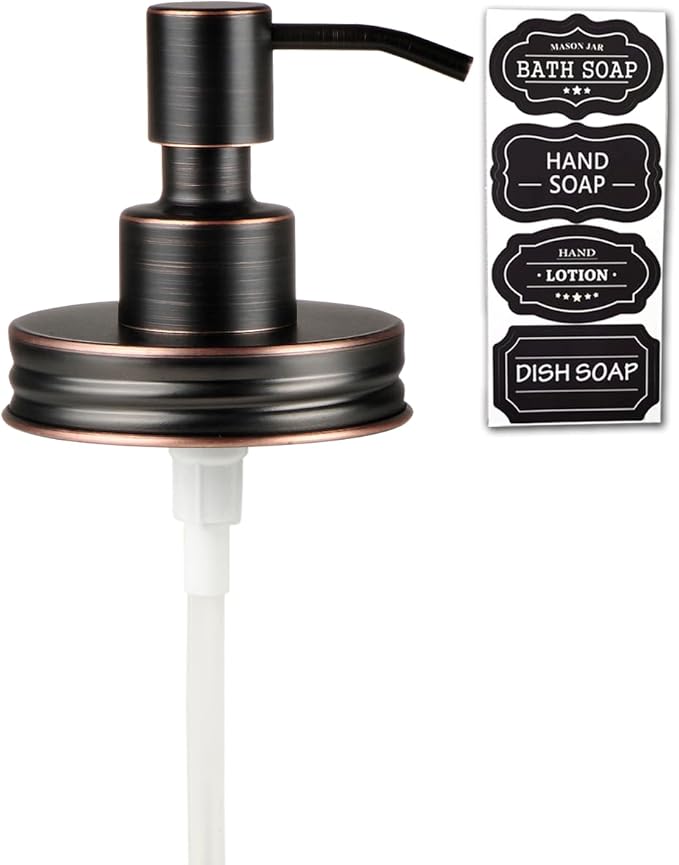 Amolliar Mason Jar Liquid Soap Dispenser Lid, Rust Proof Stainless Steel, Cute Farmhouse Decor for Kitchen, Bathroom, Bath, Refill Liquid Soap Pump for Hand Soap, Dish Soap, Lotion Soap, ORB 1 Pack