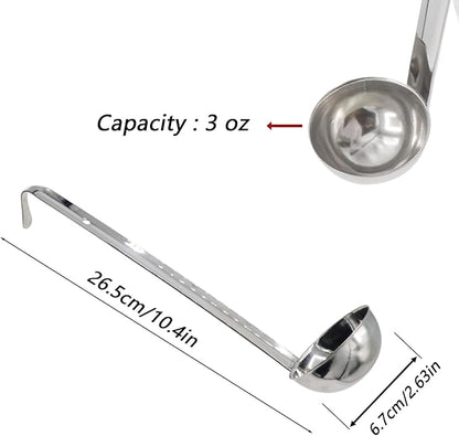 3 Pcs 3 oz Stainless Steel Soup Ladle Set, Long Handle Serving Spoons with Hooked Handles, Kitchen Cooking Utensils for Sauce Gravy Stew - Image 2