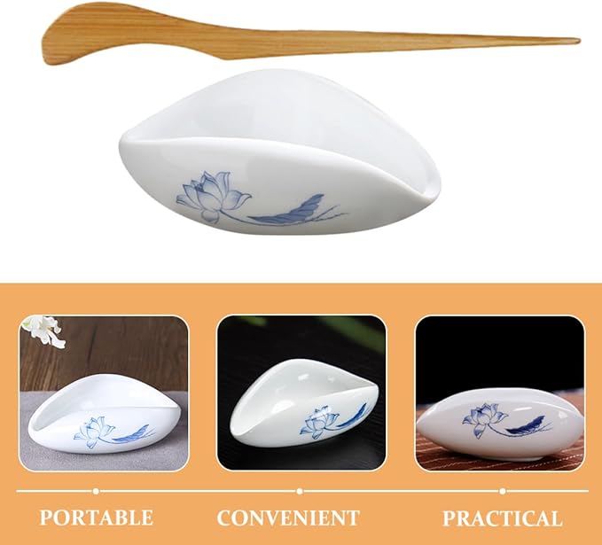 Ceramic Tea Leaf Holder Plate with Tea Spoon Scoop Coffee Bean Dosing Tray Vintage Style and Daily Use