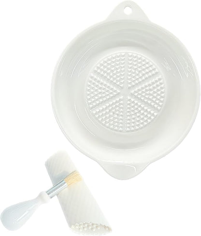 Ceramic Grater Plate for Ginger, Garlic, Onion, Cheese, Lemon, Chocolate, Vegetables and Fruits in Kitchen, White Garlic Grater with Peeler and Brush, Small