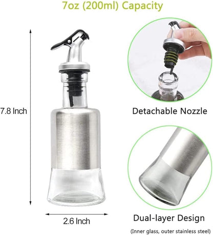 Mincham Olive Oil Dispenser - 7oz (200ml) Glass & Stainless Steel Oil & Vinegar Cruet with No-drip Spout & Pouring Funnel - Image 3