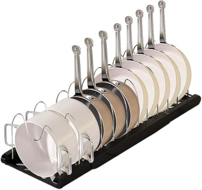 Pot Rack -Expandable Pan Organizer for Cabinet,Pot Lid Holder with 10 Adjustable Compartment for Kitchen Cabinet Cookware Baking Frying Rack,Black by Lhieiayh