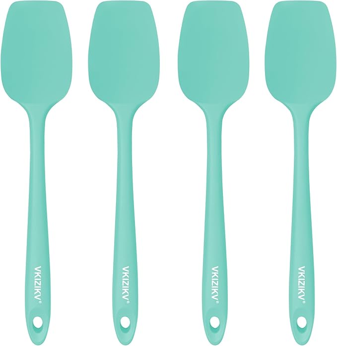 4 Pcs Silicone Spoon Spatula Set, 11.4 In, Food Grade Rubber Spatulas for Cooking, Baking, Mixing, 600°F Heat Resistant, Nonstick and Flexible Kitchen Utensils, Seamless Spoonula (Green)