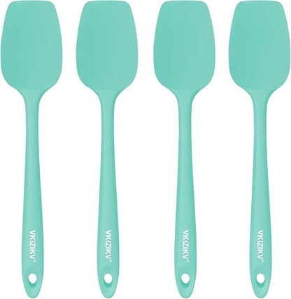 4 Pcs Silicone Spoon Spatula Set, 11.4 In, Food Grade Rubber Spatulas for Cooking, Baking, Mixing, 600°F Heat Resistant, Nonstick and Flexible Kitchen Utensils, Seamless Spoonula (Green)
