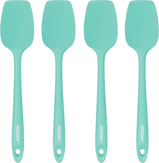 4 Pcs Silicone Spoon Spatula Set, 11.4 In, Food Grade Rubber Spatulas for Cooking, Baking, Mixing, 600°F Heat Resistant, Nonstick and Flexible Kitchen Utensils, Seamless Spoonula (Green)