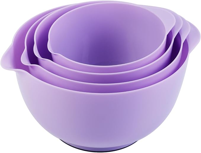 BoxedHome Nesting Plastic Mixing Bowl Set, 4 Piece Mixing Bowl Set with Pour Spouts, Size 1.7, 2.5, 3.5 and 4.5qt, for Prepping, Mixing, Baking, Cooking(2023 New Version, Purple) - Image 6