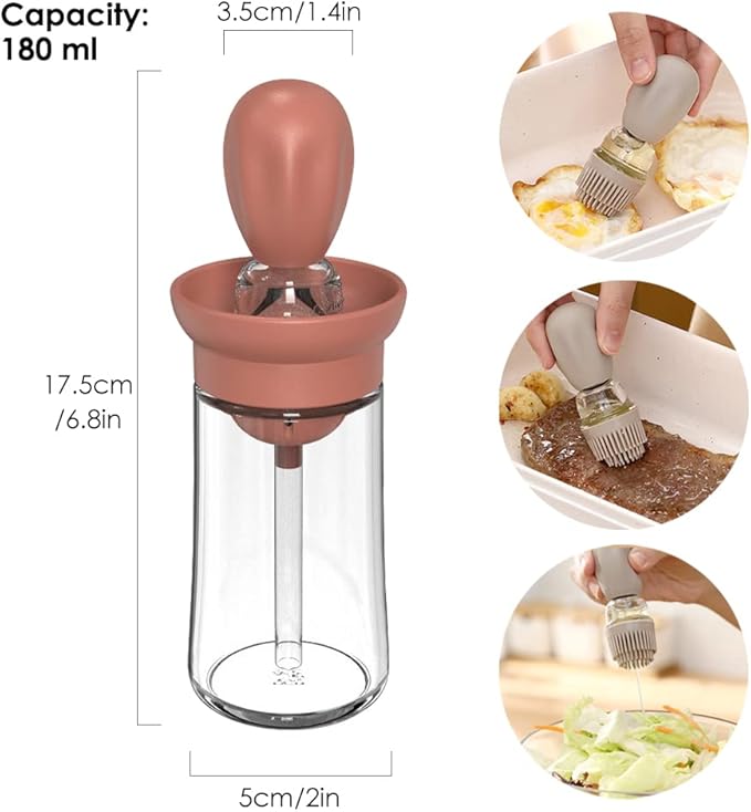 Oil Dispenser with Brush - 2 Pack Olive Oil Dispenser, 2 IN 1 Oil Dispensing Bottle with Basting Brush for Cooking Frying Baking Kitchen, T-OB21 Grey+Red - Image 2