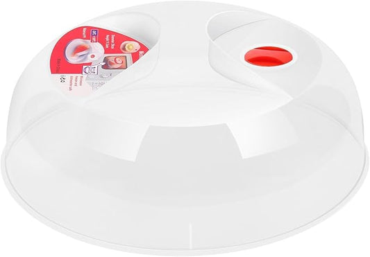 Flexzion 10 Inch Small Microwave Splatter Cover - BPA-Free Anti-Splatter Microwave Cover with Adjustable Steam Vent, Dishwasher Safe, Transparent Plastic Food Covers for Microwave Cooking