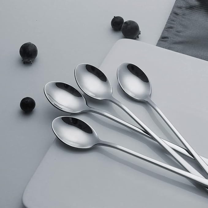 IQCWOOD Long Handle Ice Tea Spoons, 9-Inch Coffee Ice Cream Stainless Steel Cocktail Stirring Spoons, Set of 4