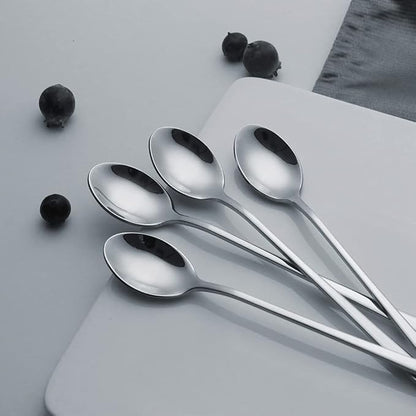 IQCWOOD Long Handle Ice Tea Spoons, 9-Inch Coffee Ice Cream Stainless Steel Cocktail Stirring Spoons, Set of 4