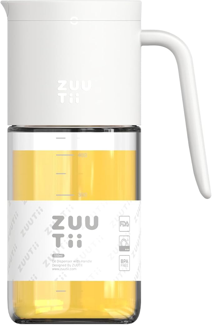 Zuutii Olive Oil Dispenser Bottle 18.6oz – Auto Flip Glass Vinegar Bottle with No-Drip Spout for Kitchen Cooking, Oil and Sauce Dispenser, Light Cream by Zuutii